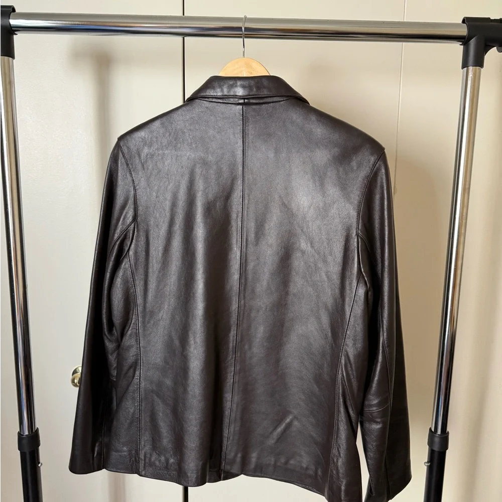 Real Dark Brown Vintage Leather Blazer - Size M/L - Picture 2 of 4